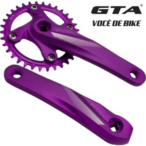 Pedivela GTA Single 34 dentes 170mm ponta quadrada de aluminío Roxo