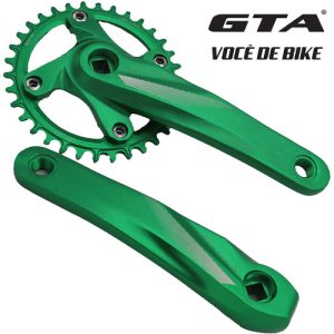 Pedivela GTA Single 34 dentes 170mm ponta quadrada de aluminío Verde