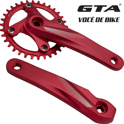 Pedivela GTA Single 34 dentes 170mm ponta quadrada de aluminío Vermelho